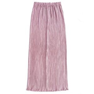 Vintage 80s George F. Couture Pastel Pink Satin Micropleat Lettuce Hem Maxiskirt